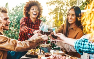 Friends enjoying outdoor dinner