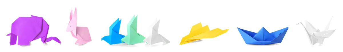 Origami figures on white background