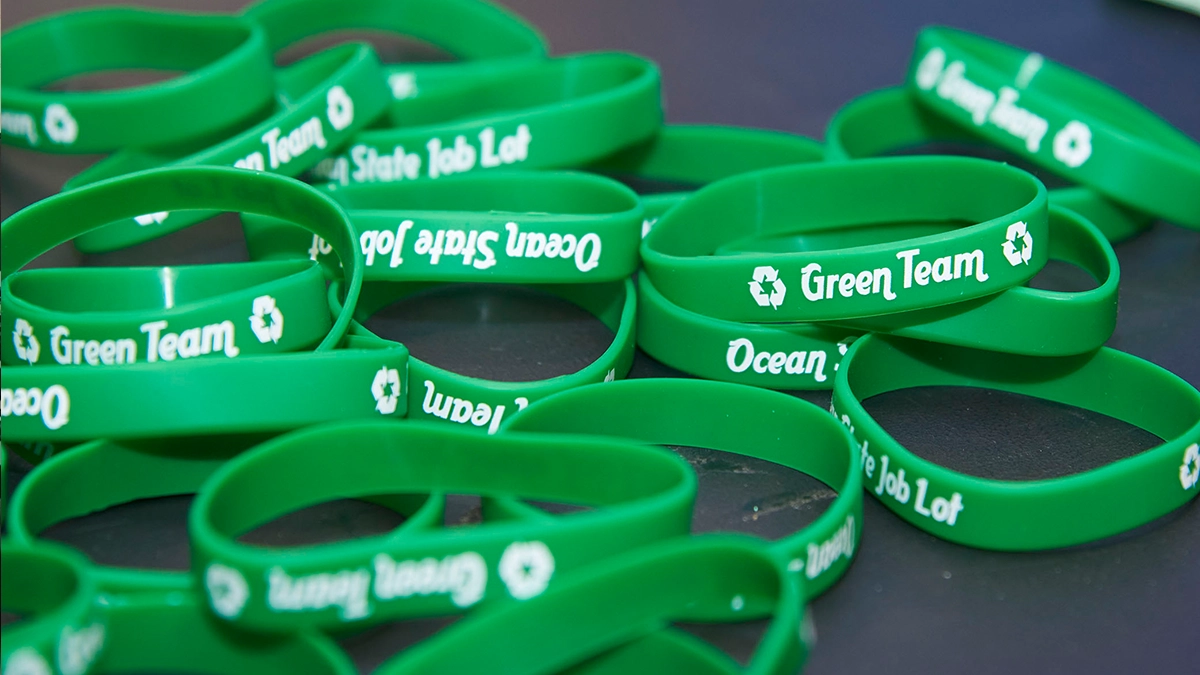 Ocean State Job Lot Green Team bracelet giveaway at the Earth Day event