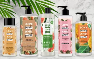 Love Beauty and Planet brand shampoos, conditioners, lotions, and body washes