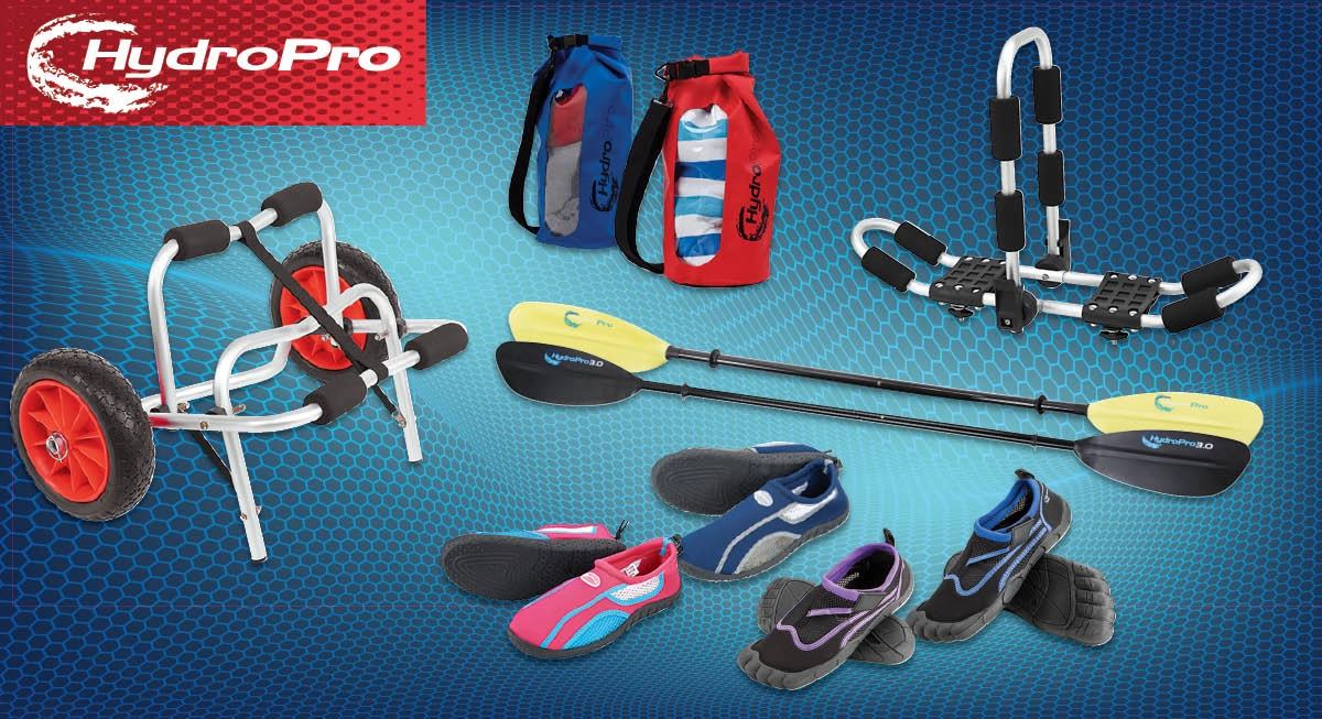 Collage of HydroPro products and accessories.
