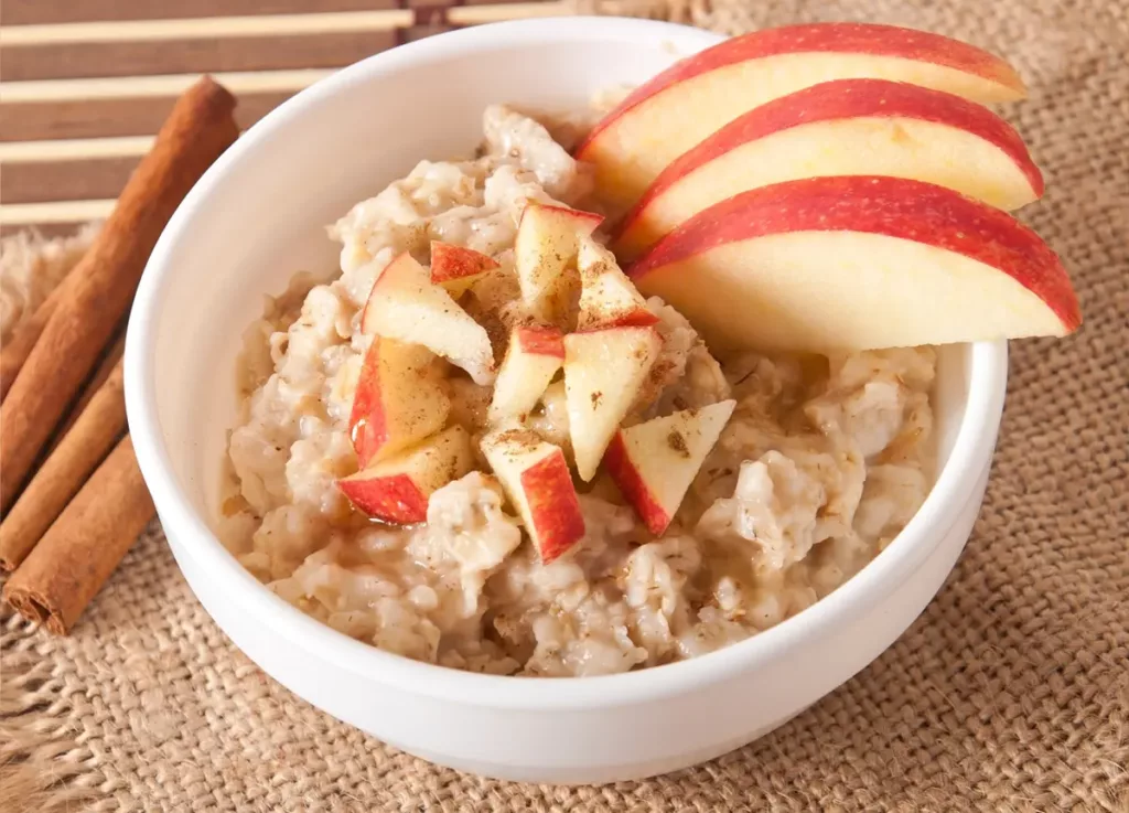 Apple cinnamon oatmeal in a bowl.