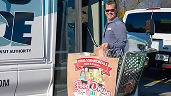 Filling RIPTA bus at Ocean State Job Lot’s Three Square Meals program donation event along with iHeartRadio in Johnston, Rhode Island in November 2022.
