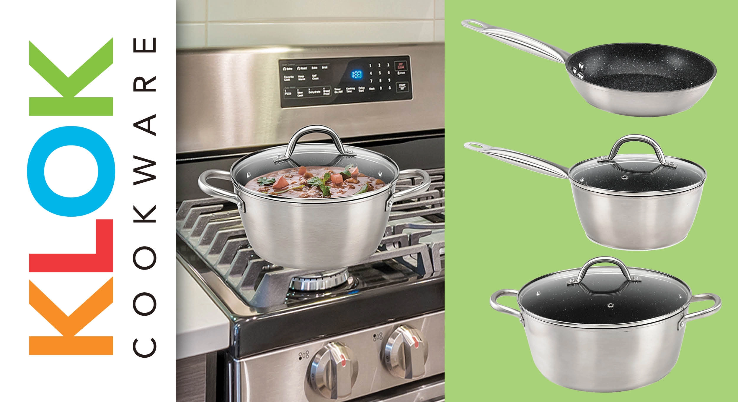 Collage of KLOK Cookware products.