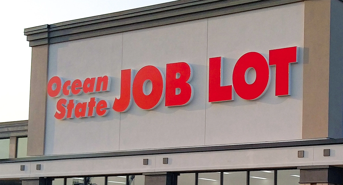 The exterior of an Ocean State Job Lot showing the store sign logo