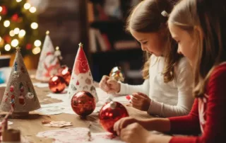 A family making Christmas ornaments.