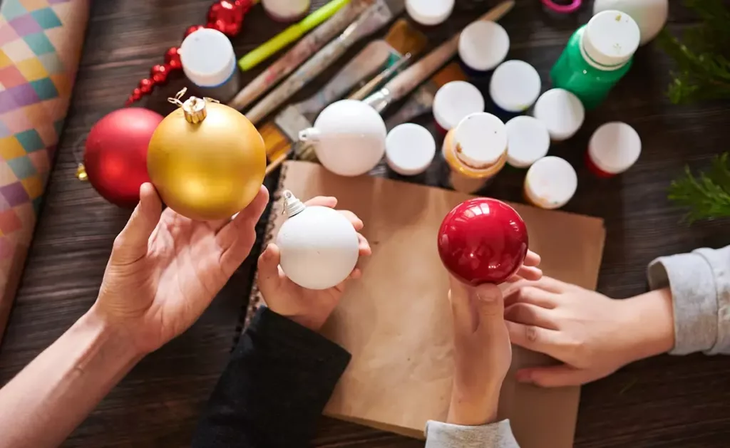 Family painting Christmas ornaments