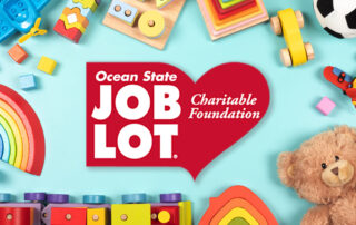 Ocean State Job Lot Charitable foundation logo surrounded by toys