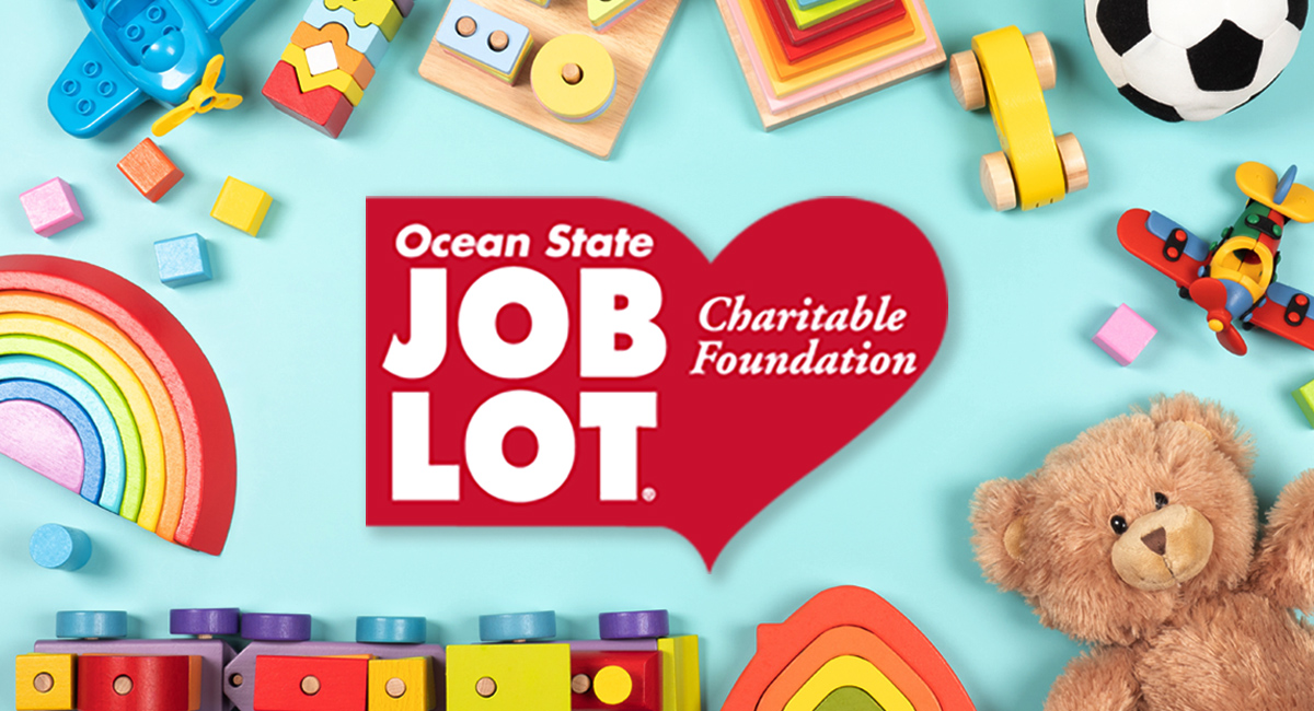 Ocean State Job Lot Charitable foundation logo surrounded by toys