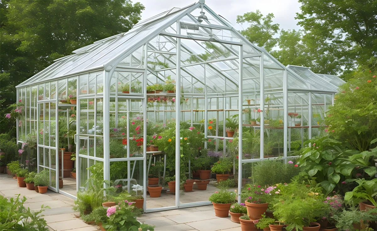 A greenhouse filled with plants.