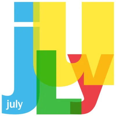 The word July in artsy text style.