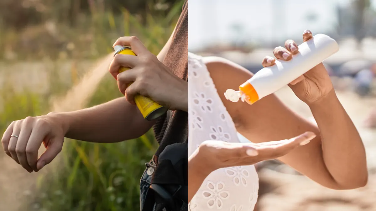 Sunscreen and insect repellent from Ocean State Job Lot to use at summer house parties.