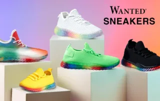 Can't Miss Closeout - Display of different style Girls’ and Women’s Wanted Sneakers.