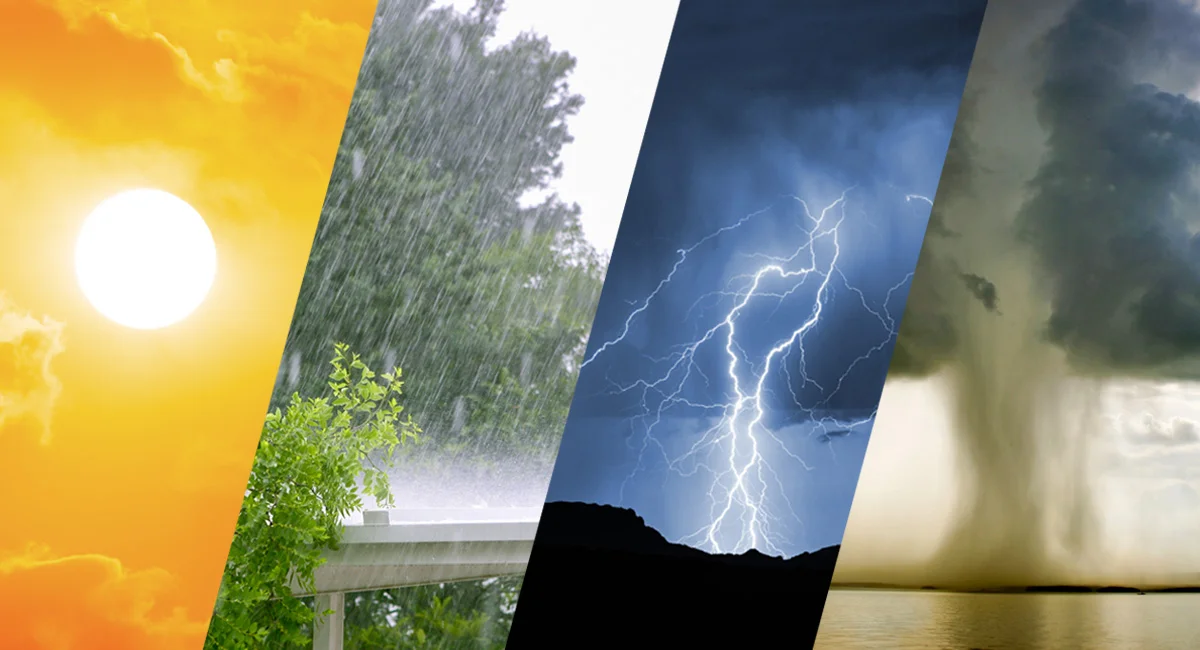 Various Summer storm types in a photo montage.