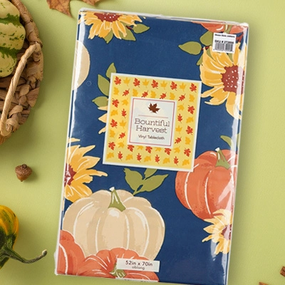 Bountiful Harvest Vinyl Tablecloth with Flannel Backing SKU: 272090