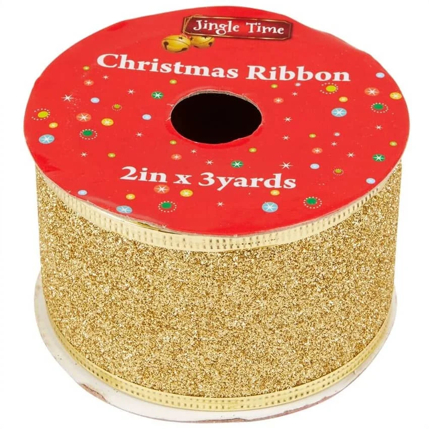 SKU 129748 Jingle Time Glitter Christmas Ribbon, 3 yds