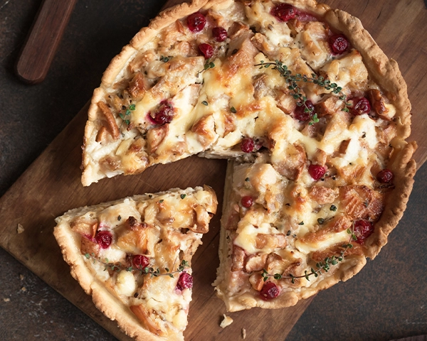 A quiche made with thanksgiving leftovers.