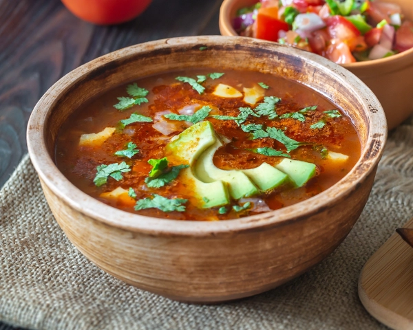 A bowl of tortilla soup.