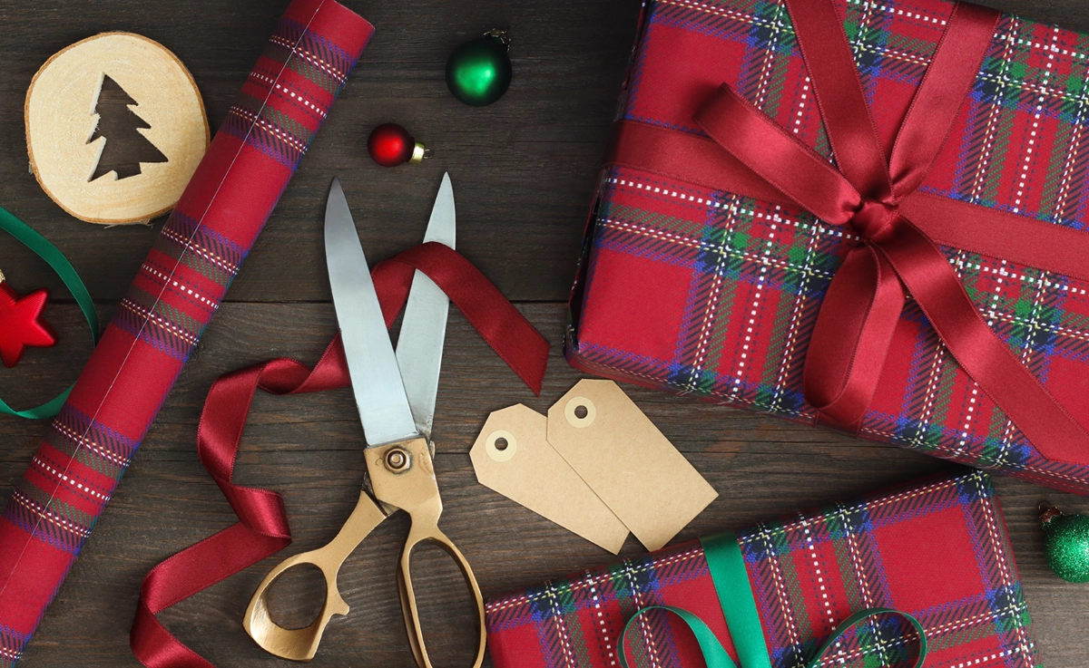 Gift wrapping supplies for wrapping Christmas presents
