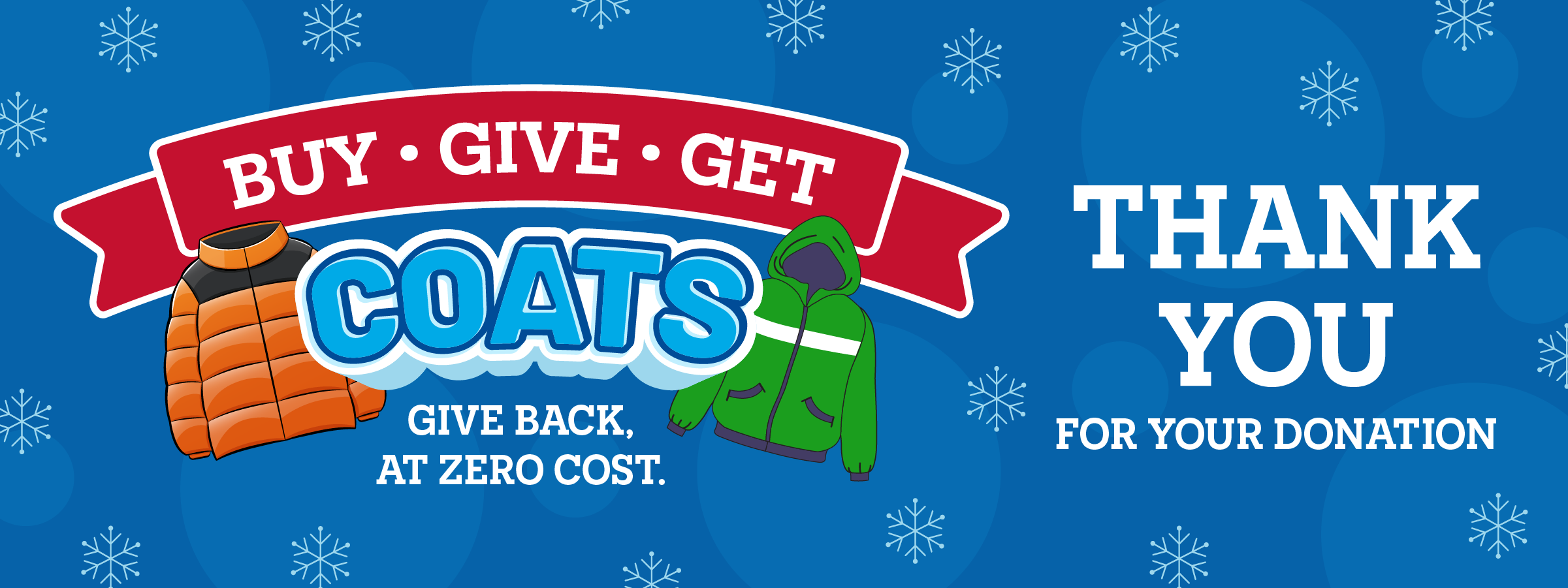 Thank you for your donation hero image for Buy-Give-Get coats program.