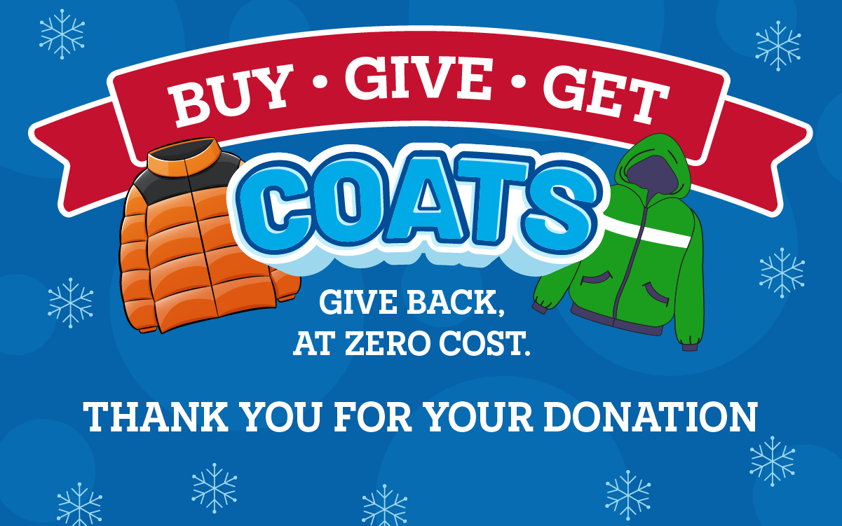 Thank you for your donation hero image for Buy-Give-Get coats program.