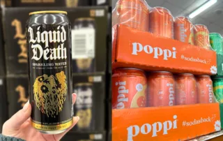 Liquid Death Mountain Soda and poppi