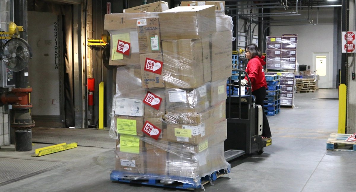 Items loaded onto trucks to be donated to those affected by California wildfires.