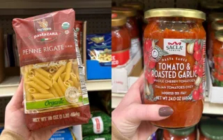Pasta Zara pasta and Sacla tomato & roasted garlic pasta sauce