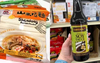 Toyoung noodles and Far East soy sauce.