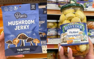 Pan's Mushroom Jerky and Belveder pickled champignons