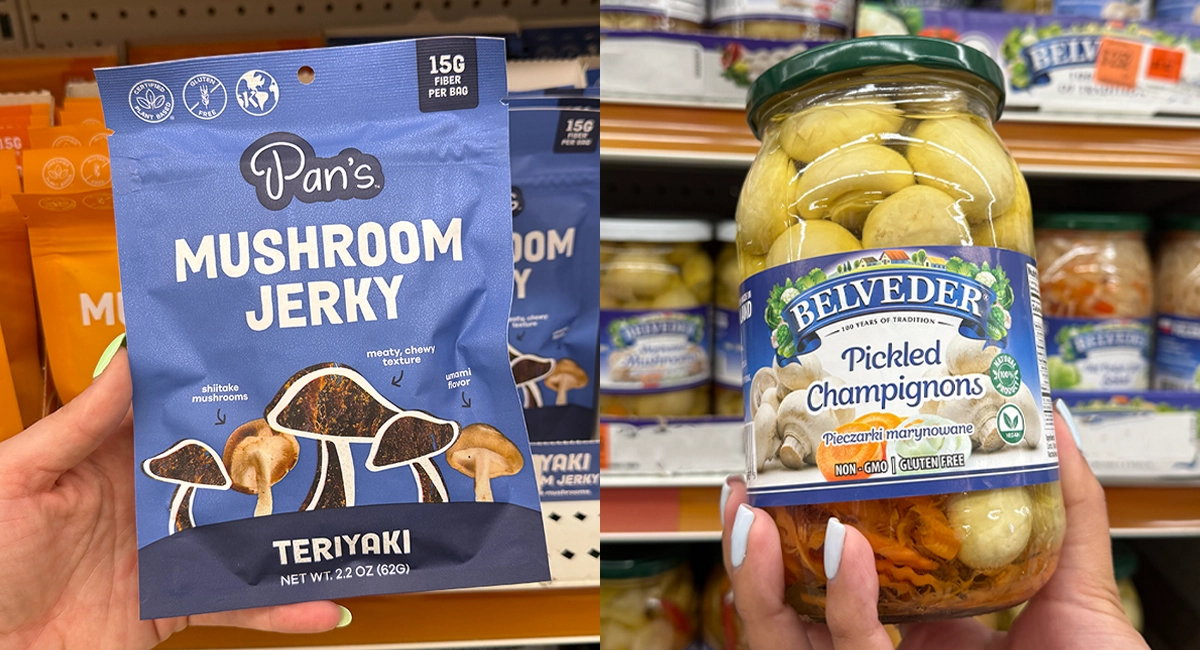 Pan's Mushroom Jerky and Belveder pickled champignons