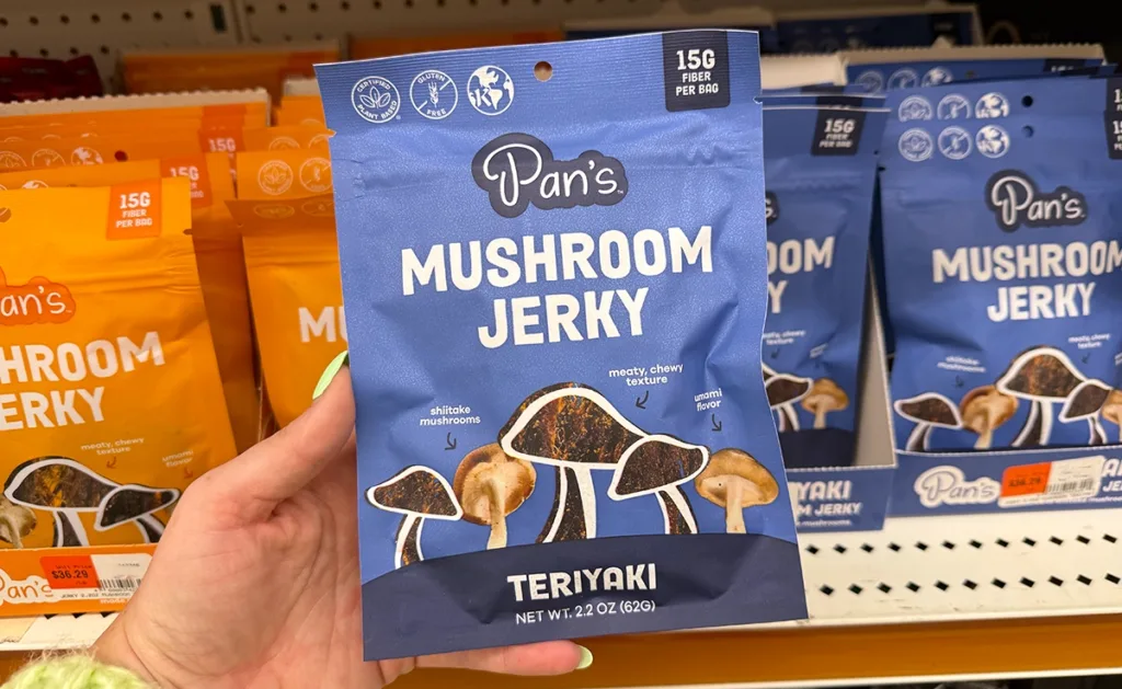 Pan's Mushroom Jerky in teriyaki flavor