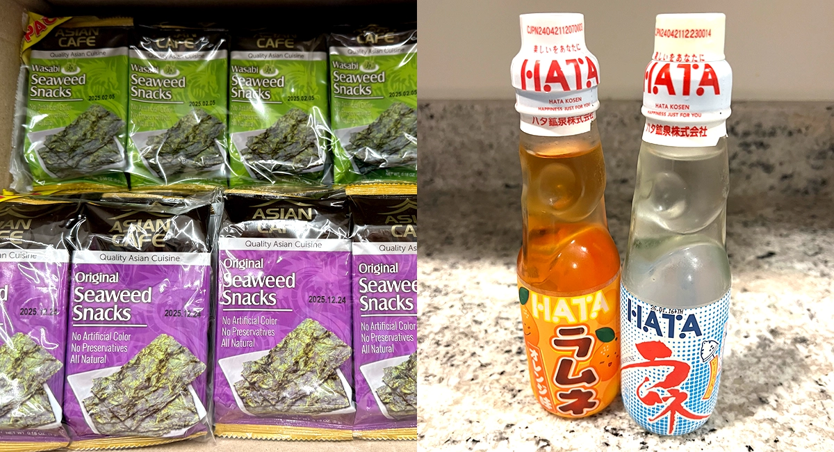 Asian Cafe seaweed snacks and Hata soda