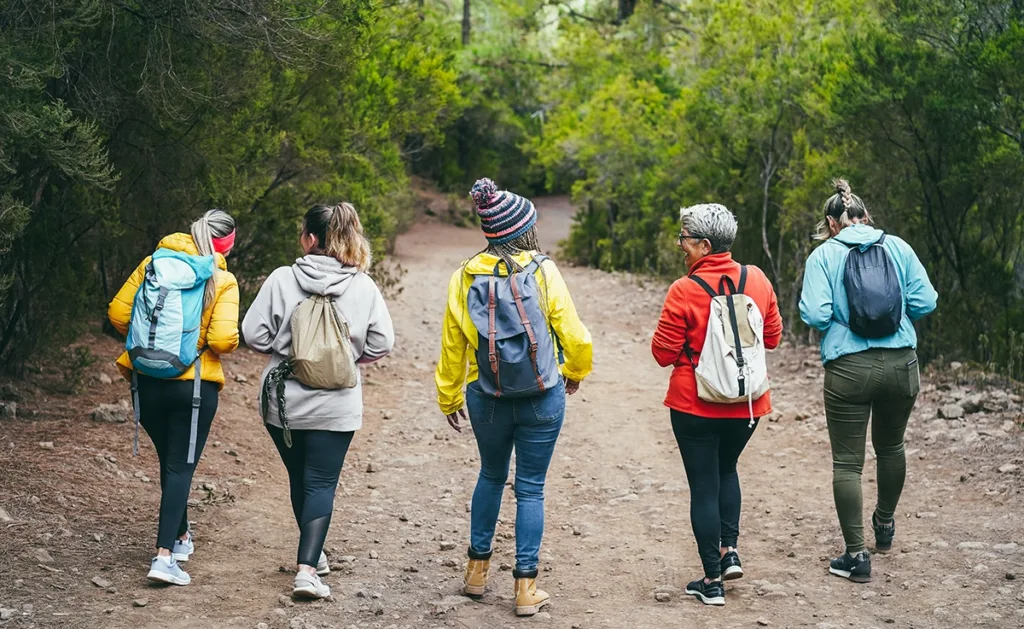 Friends hiking together.