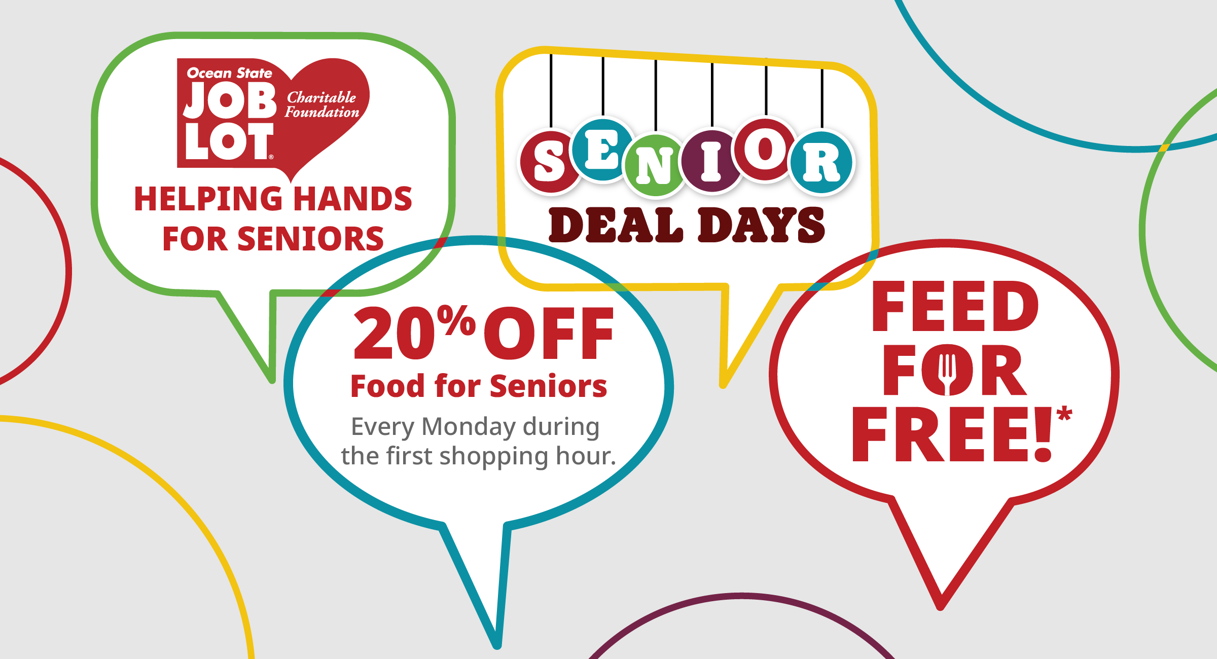 Graphic representing programs that support seniors at Ocean State Job Lot.