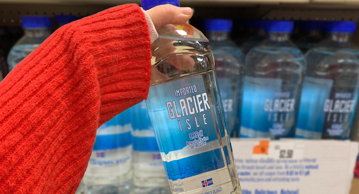 A bottle of Imported Glacier Isle Spring Water sold at Ocean State Job Lot