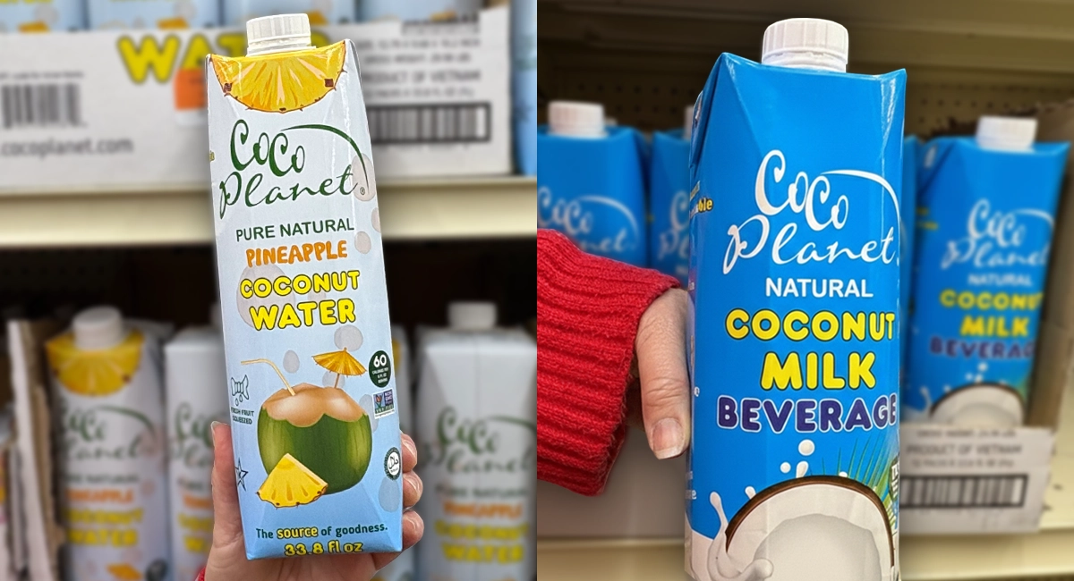 Coco Planet brand coconut milk and coconut water sold at Ocean State Job Lot.