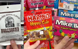 Claeys Old Fashioned Hard Candies, Haribo Gummies, and Mike and Ike’s candies at Ocean State Job Lot stores.
