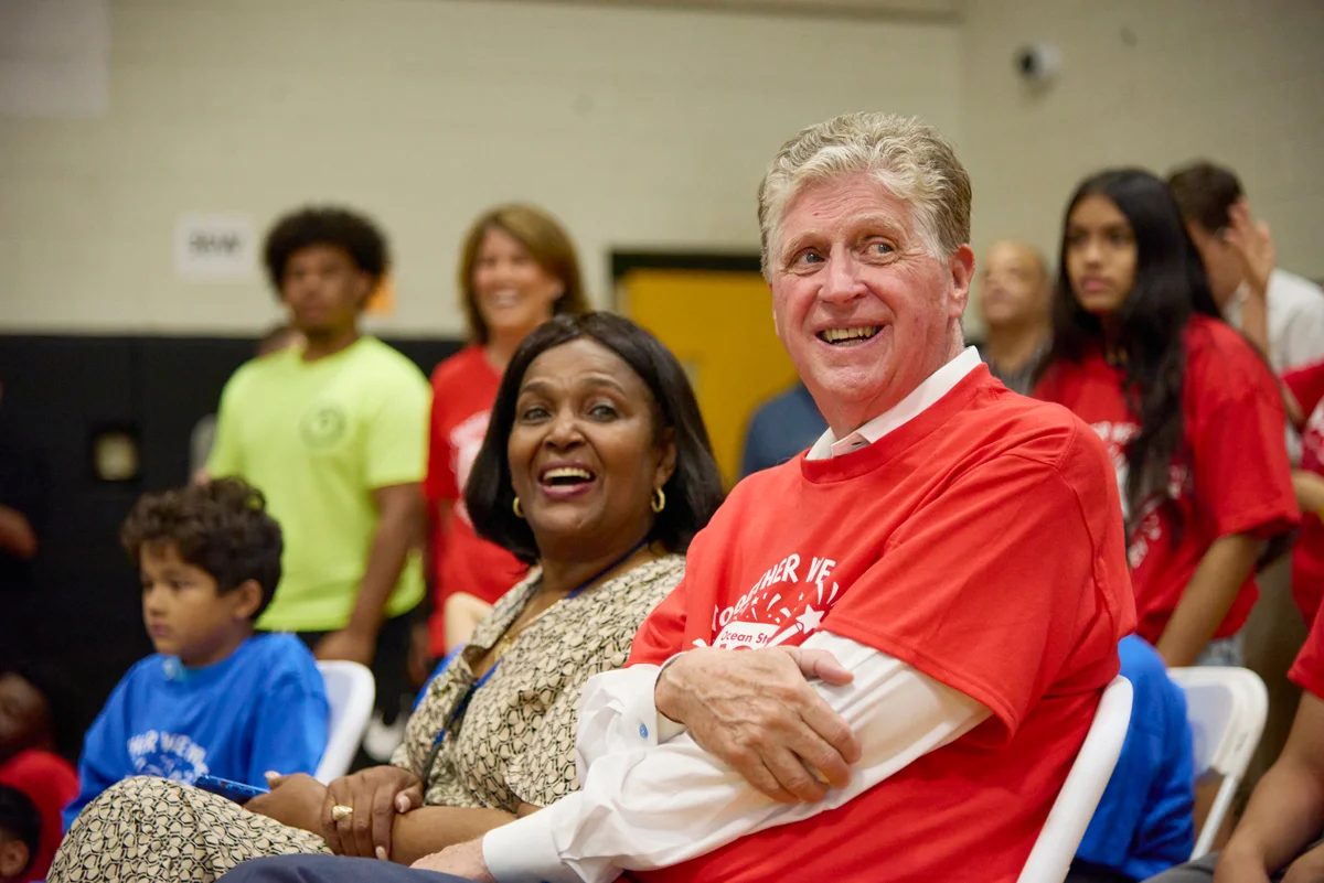Rhode Island Governor Daniel McKee with the Ocean State Job Lot’s Charitable Foundation at the John H. Rollins Recreation Center’s Mission Kitchen event in Providence, RI.